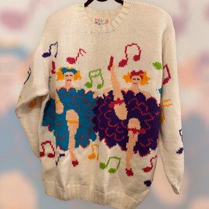 Freego Vintage DANCE Front & Back Design Acrylic Knit Sweater